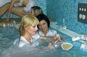 Smoking hot lesbians licking each other's slits in the pool on chickinfo.com
