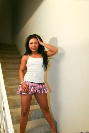 Sexy Asian MILF Lyla Lei in short skirt flashing hot thong panty upskirt on chickinfo.com