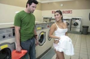 Asian babe with big hooters London Keye has wild sex in the laundry on chickinfo.com