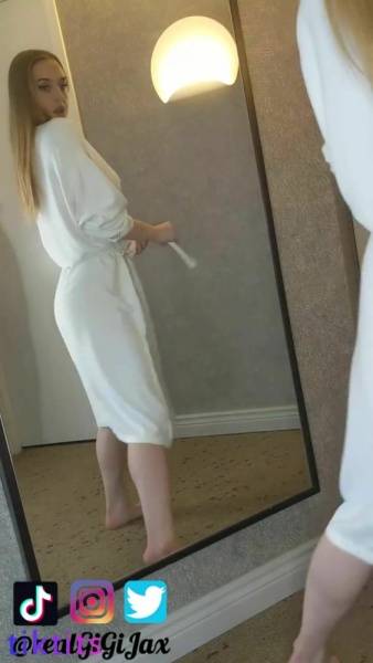 The slutty girl has taken off her robe and is jumping on her boyfriend's hard cock in front of the mirror on chickinfo.com