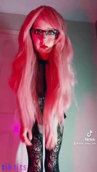Kinky teacher with pink hair and sexy costume on TikTok nude flashes her wet pussy on chickinfo.com