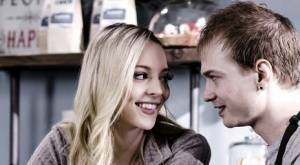 Young blonde Lily Larimar has sex with a guy while they're working in cafe on chickinfo.com