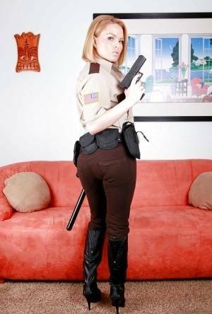 Hot babe in police uniform Krissy Lynn stripping and spreading her legs on chickinfo.com