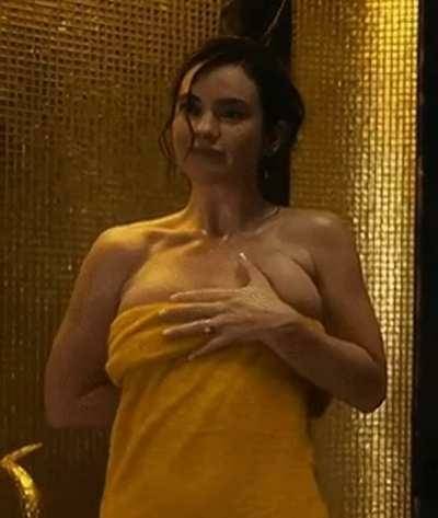 Lily James in a Shower on chickinfo.com