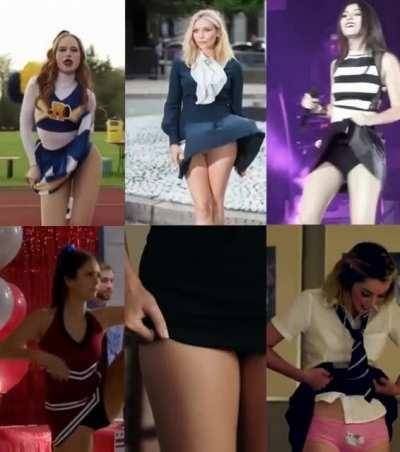 Which is your favourite upskirt and why: Madelaine Petsch, Elizabeth Olsen, Victoria Justice, Nina Dobrev, Margot Robbie and Ana De Armas on chickinfo.com