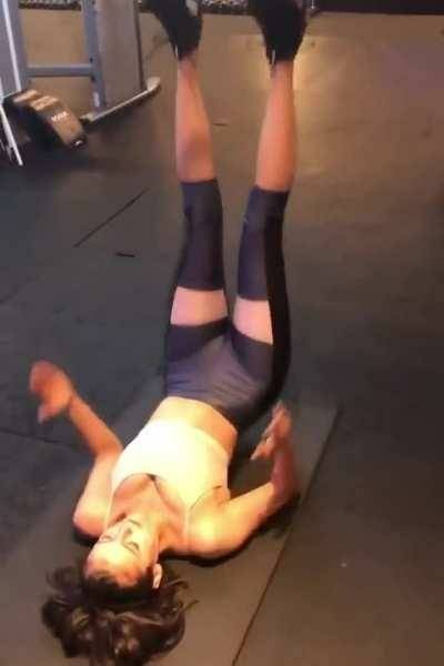 Nina Dobrev & her impressive camel toe working out in the gym on chickinfo.com