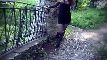 AnnDarcy redhead goth girl in black mini dress gets facial in public xxx video on chickinfo.com