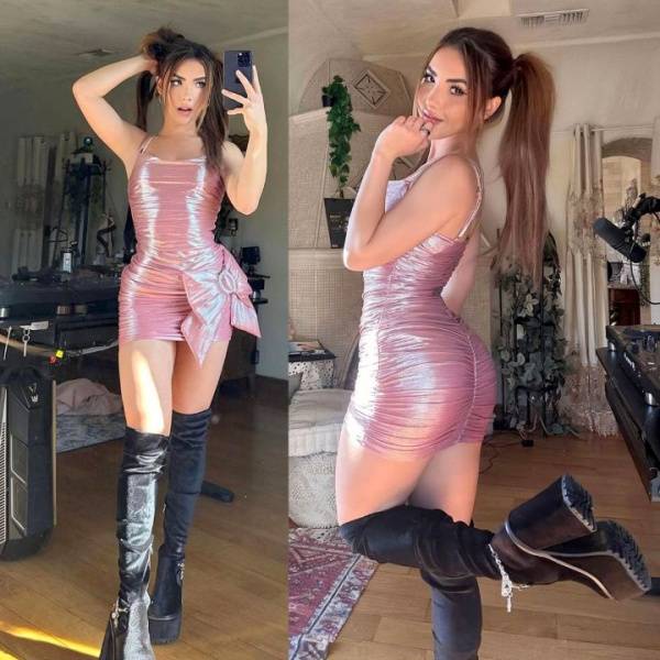 Andrea Botez Sexy Shiny Pink Sequin Dress Set Leaked - Usa - Canada on chickinfo.com